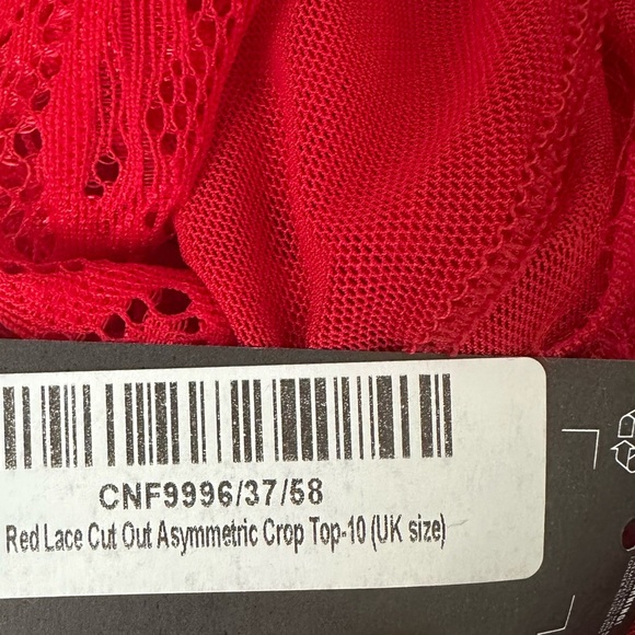 Sexy red Lace Cut Out Asymmetric Crop Long sleeve top resort vacation club hot - Picture 6 of 7